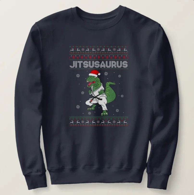 Brazilian Jiu Jitsu Jitsusaurus Dinosaurs Ugly Christmas Sweater Sweatshirts 100% Cotton Comfortable Casual Mens Pullover Hoodie