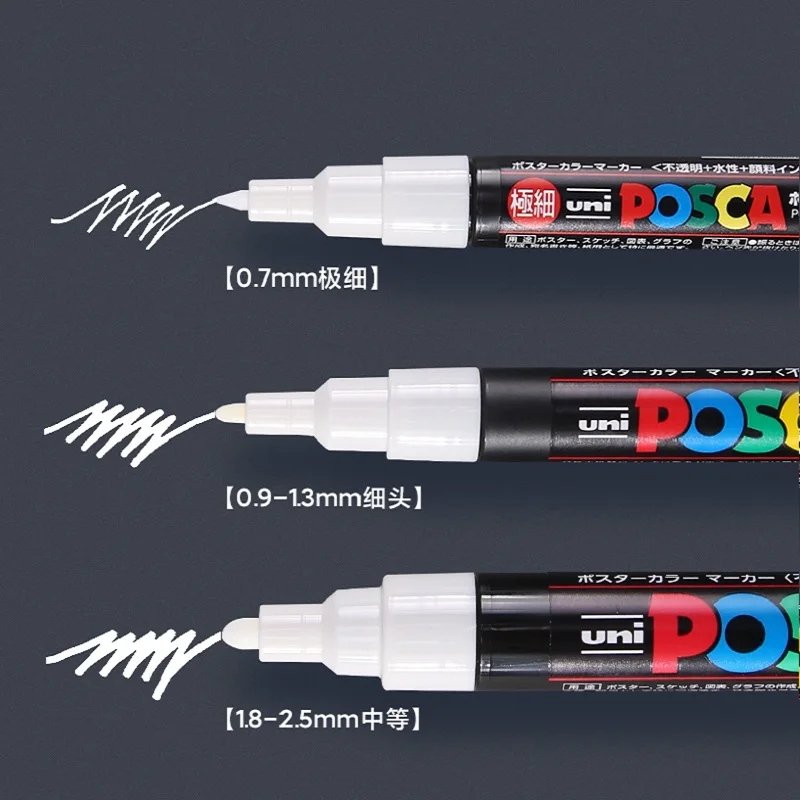 3pc UNI POSCA Black/White Colores Markers Pen Plumones PC-1M-3M-5M Draw Art Stationery Paint Marker Pens for Backgrounds Rock