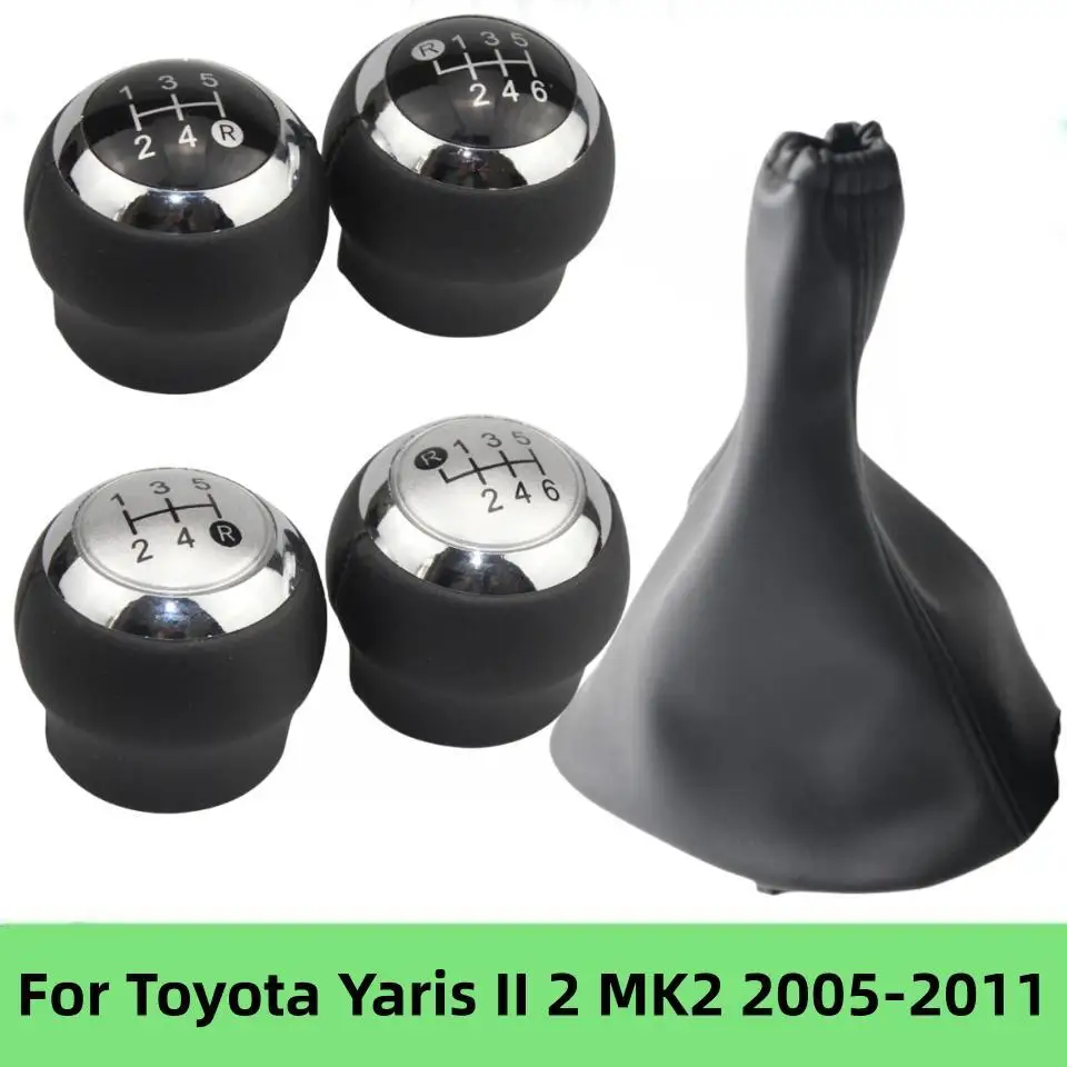 Black / Silver Gear Shift Knob Lever Shifter Pen Gaiter Boot Cover Case for Toyota Yaris II 2 MK2 2005 2006 2007 2008 2009 2011