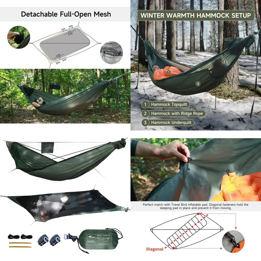 

Гамак для кемпинга 11 футов с сеткой, веревкой и съемной сеткой для легких приключений на свежем воздухе