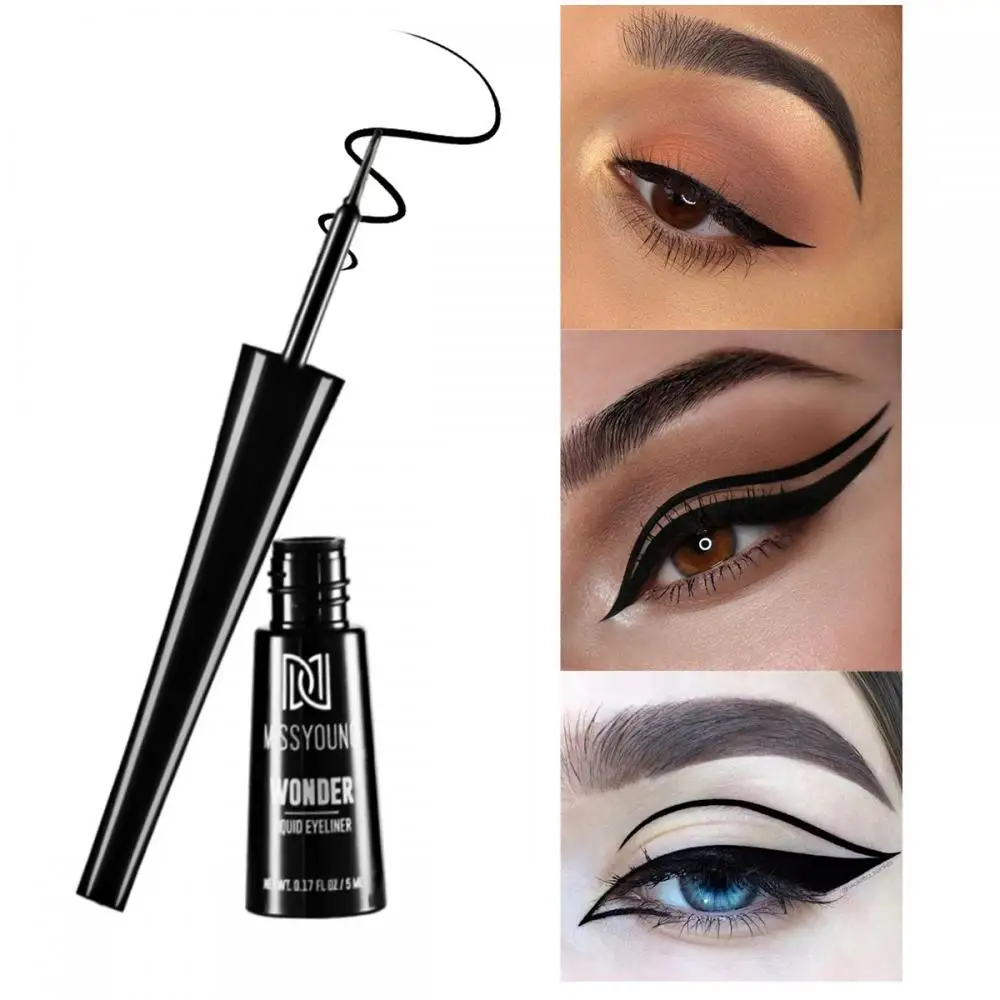 Delineador de ojos líquido negro, delineador de ojos superfino, resistente al agua y al sudor, 5ml