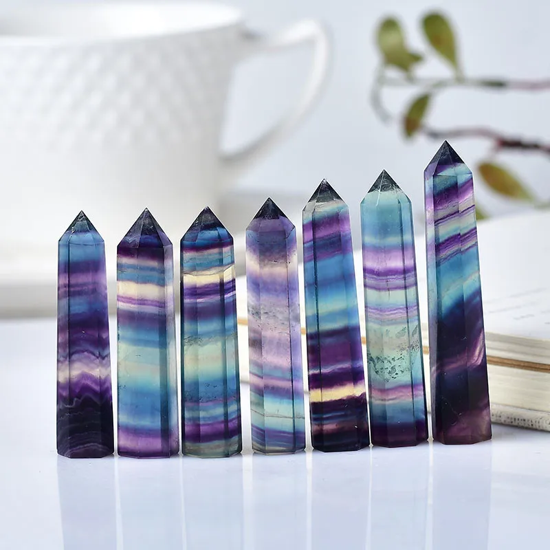 Natural Rainbow Color Fluorite Obelisk Crystal Healing Stone Natural Quartz Decoration Reiki Polishing Point Stone Process