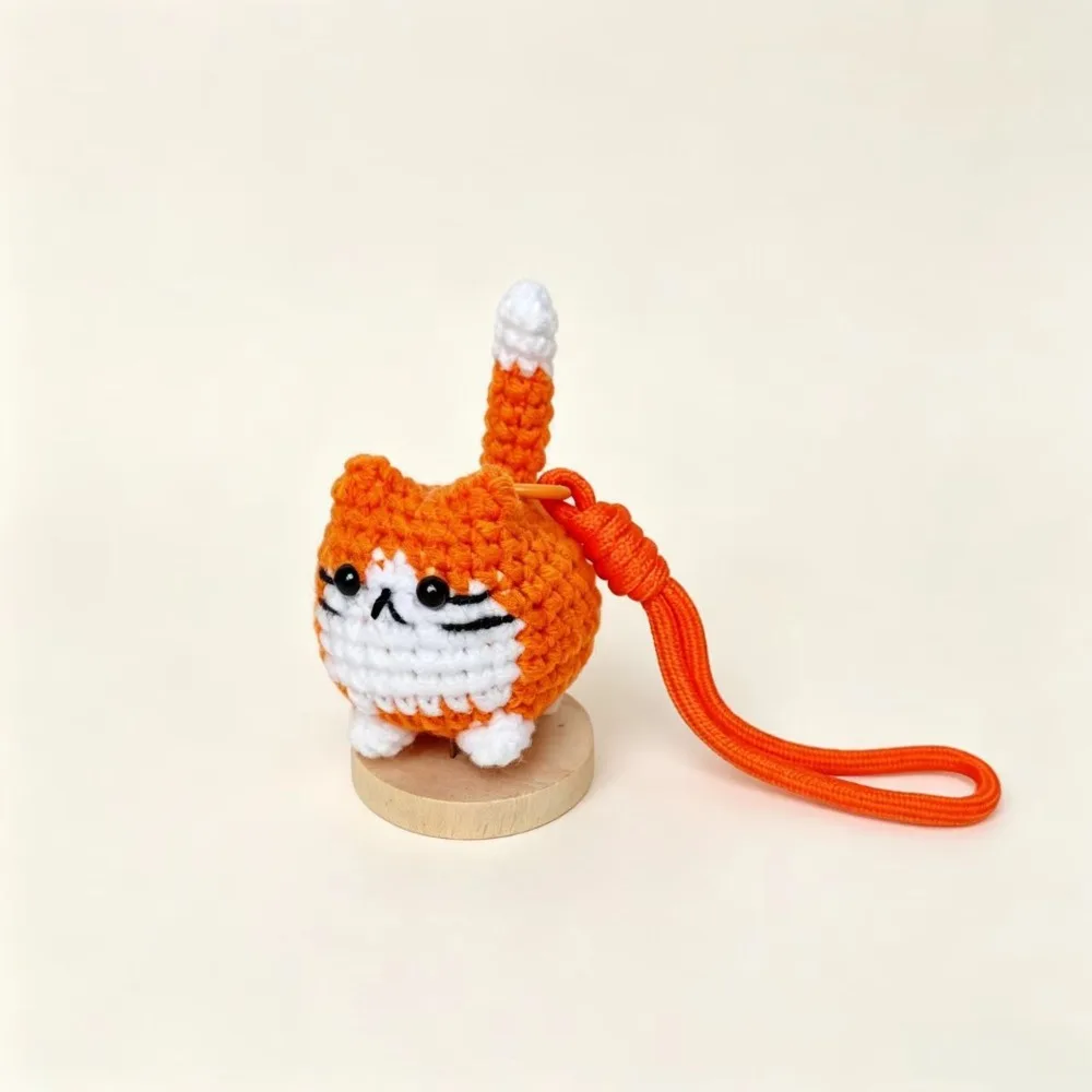 Cartoon Handwoven Hand Crochet Cat Keychain Soft Cute Animal Small Cat Keychain Braided Strap Multi Color Cat Keychain Car Key