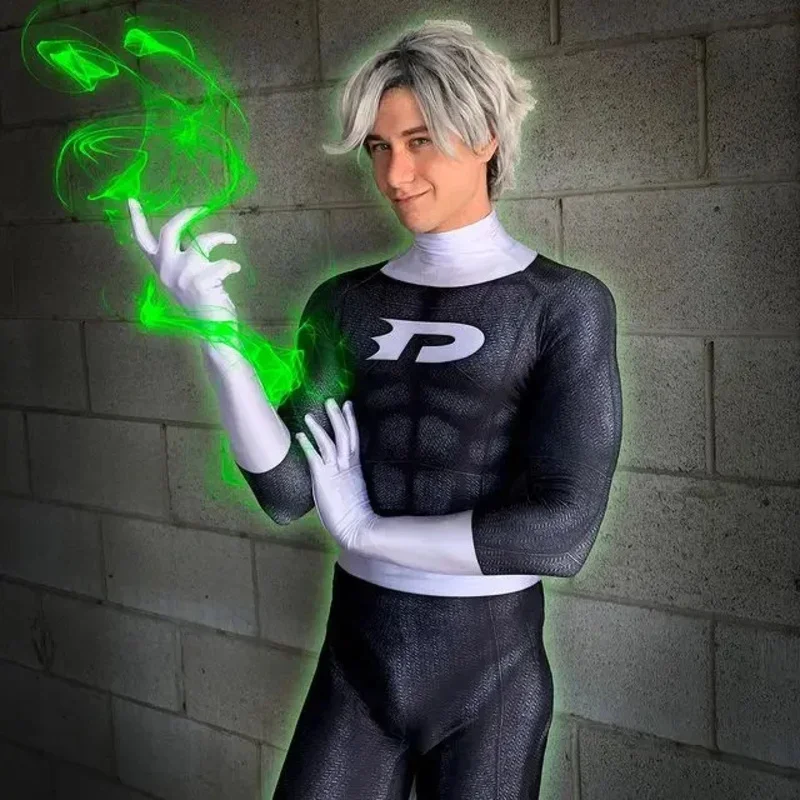 SN88 ผู้ใหญ่เด็ก Danny Phantom ชุดคอสเพลย์ 3D พิมพ์ Superhero Daniel Danny Fenton Zentai บอดี้สูทฮาโลวีน * # 2@5