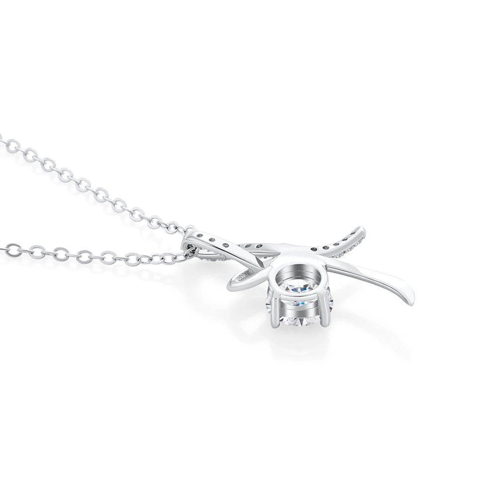 JoyceJelly S925 Sterling Silver Necklace with Dazzling 1 ct Moissanite Bow Pendant Portugal Cutting Lab Created Diamond Jewelry view 4