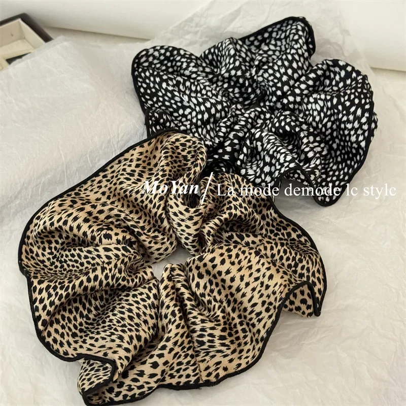 Novo leopardo impressão scrunchies grande laço de cabelo elástico faixas de borracha anel de cabelo corda de cabelo elegante feminino acessórios de cabelo