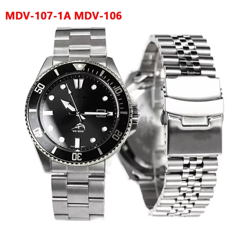 Stainless Steel Strap for Casio Duro MDV-107-1A MDV-106 Marlin Replace Diving Curved End Solid Metal Watch Bracelet Band 22mm