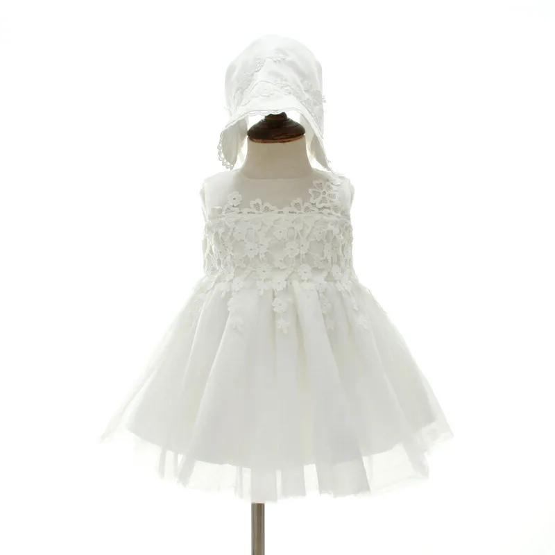 Baby Princess Dress for Girls Infant Christening Dresses Kids White Clothes for Birthday with Hat 0-24 Months