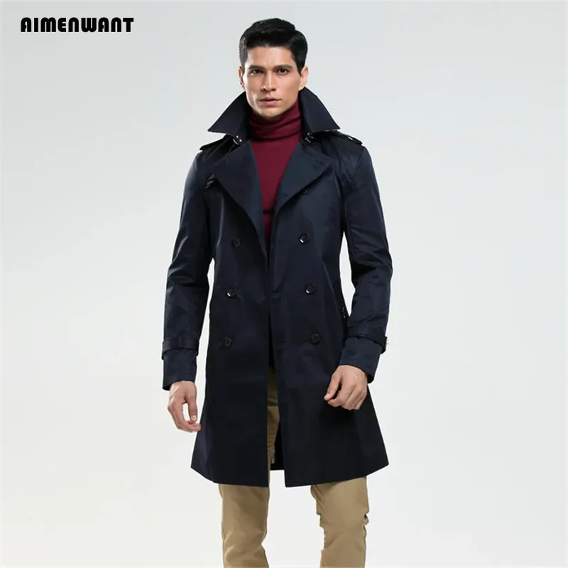 Men's trench coat size custom-tailor England double-breasted long pea coat trench slim fit classic trenchcoat as gifts