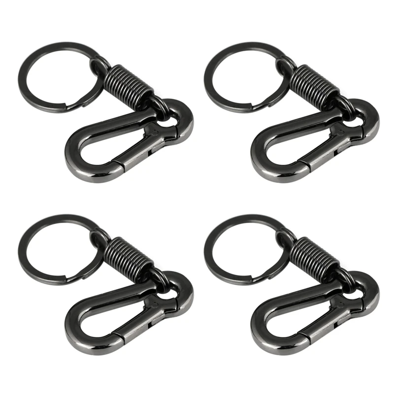 4X Sturdy Carabiner Key Chain Key Ring Polished Key Chain Spring Key Chain Business Waist Key Chain, Black