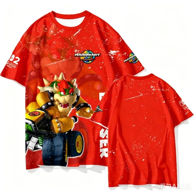 Camiseta Super Mario Kart World con estampado de Peach Bowser Luigi, camiseta de manga corta para niños, adultos, jóvenes, ropa informal de calle con dibujos animados