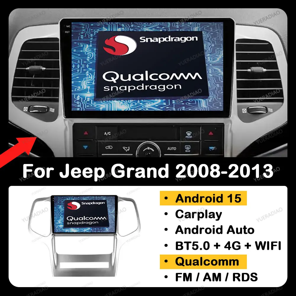 

Android 15 Carplay Auto For Jeep Grand Cherokee WK2 2008 - 2013 Multimedia Stereo Video Player Qualcomm GPS NAVI 2DIN 4G WIFI BT