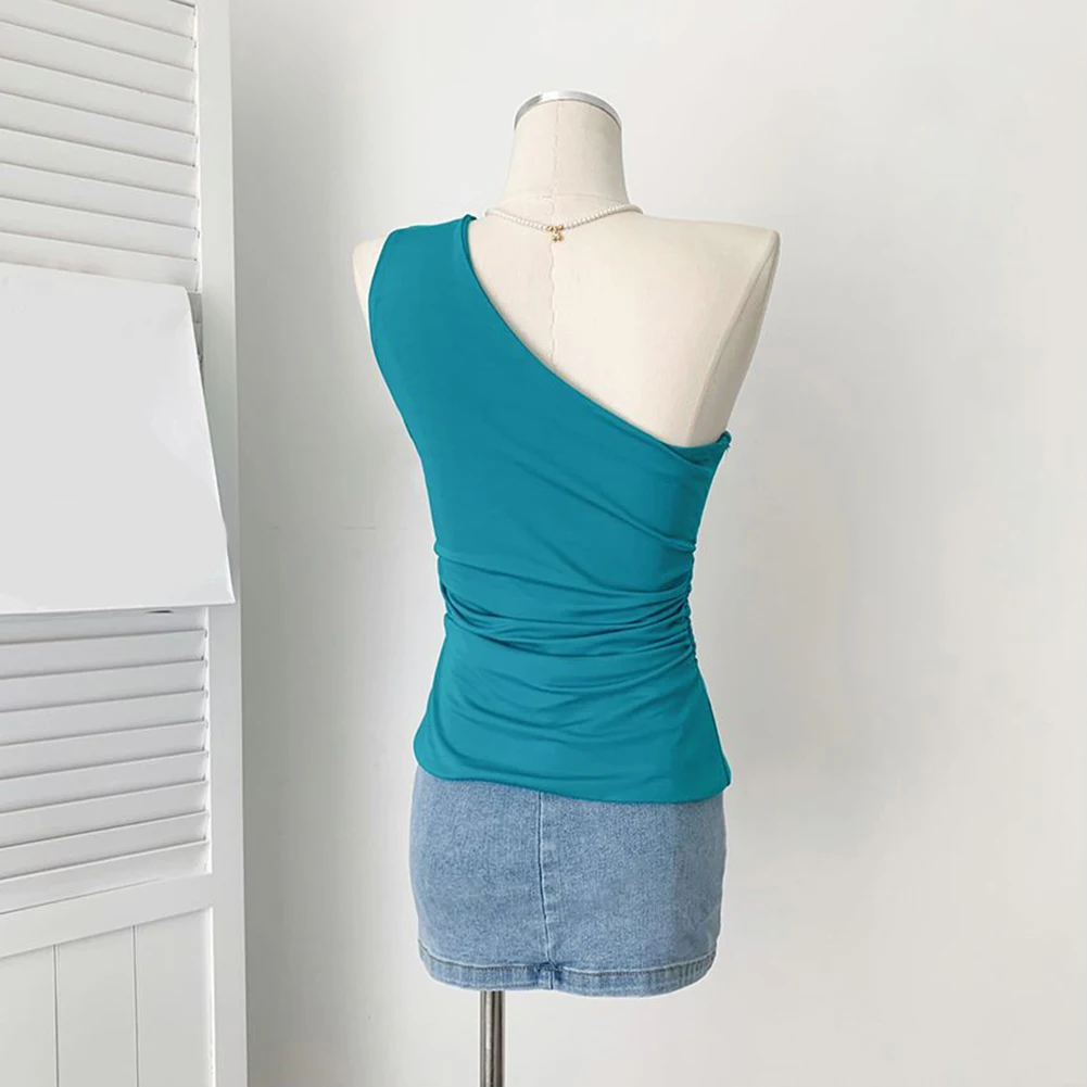 

Casual Tank Single Shoulder Top Daily Fashion Lake Blue One Shoulder Collar Polyester Fabric Regular Clothing Length