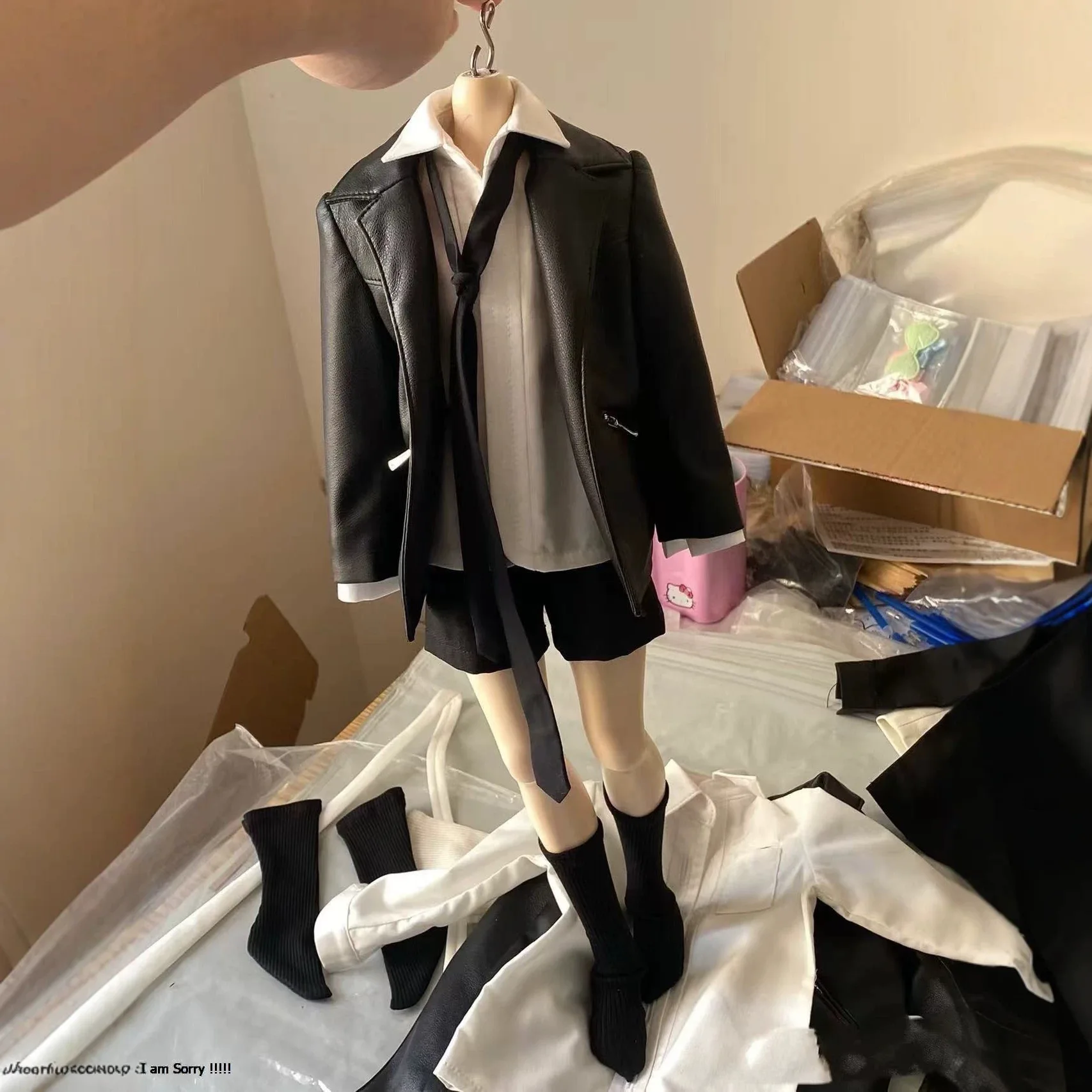 1/4 BJD Doll Clothes Accessories Dark Academy Outfit Leather Blazer Jacket+Shirt+Shorts+Slim Tie+Socks For BJD Doll DIY Dress Up