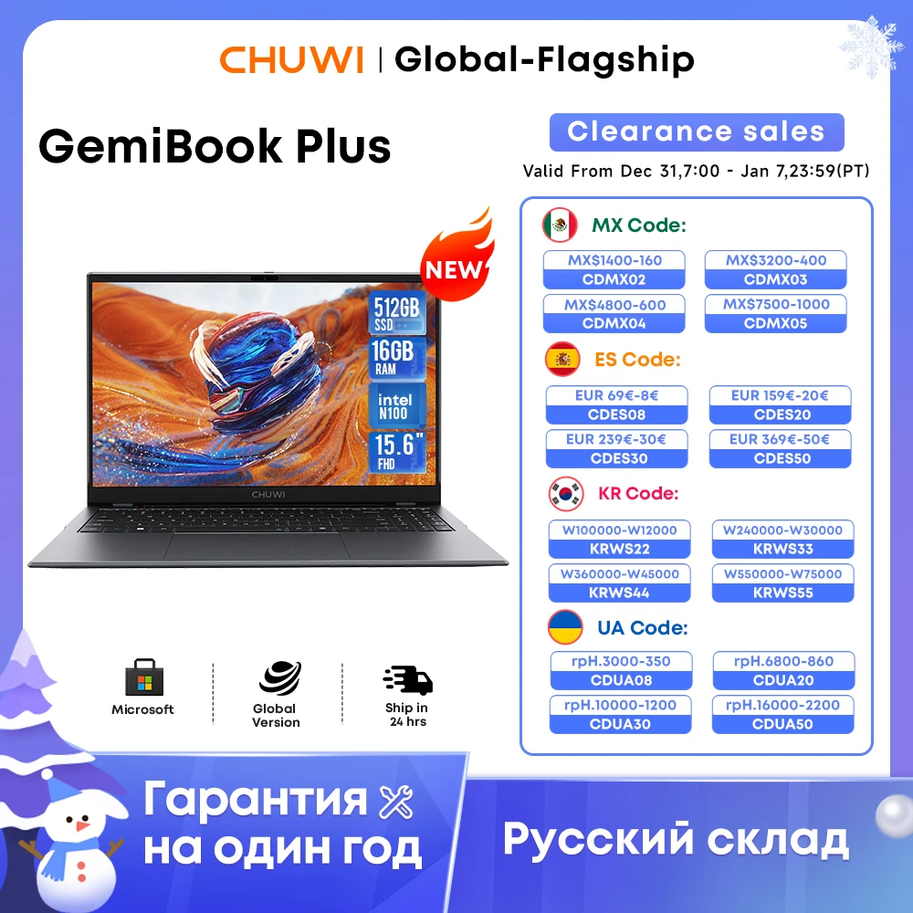 CHUWI-ordenador portátil GemiBook Plus, gráficos Intel N100, 12. ª generación, 15,6 pulgadas, 1920x1080P, 16GB de RAM, 512GB SSD, con ventilador de