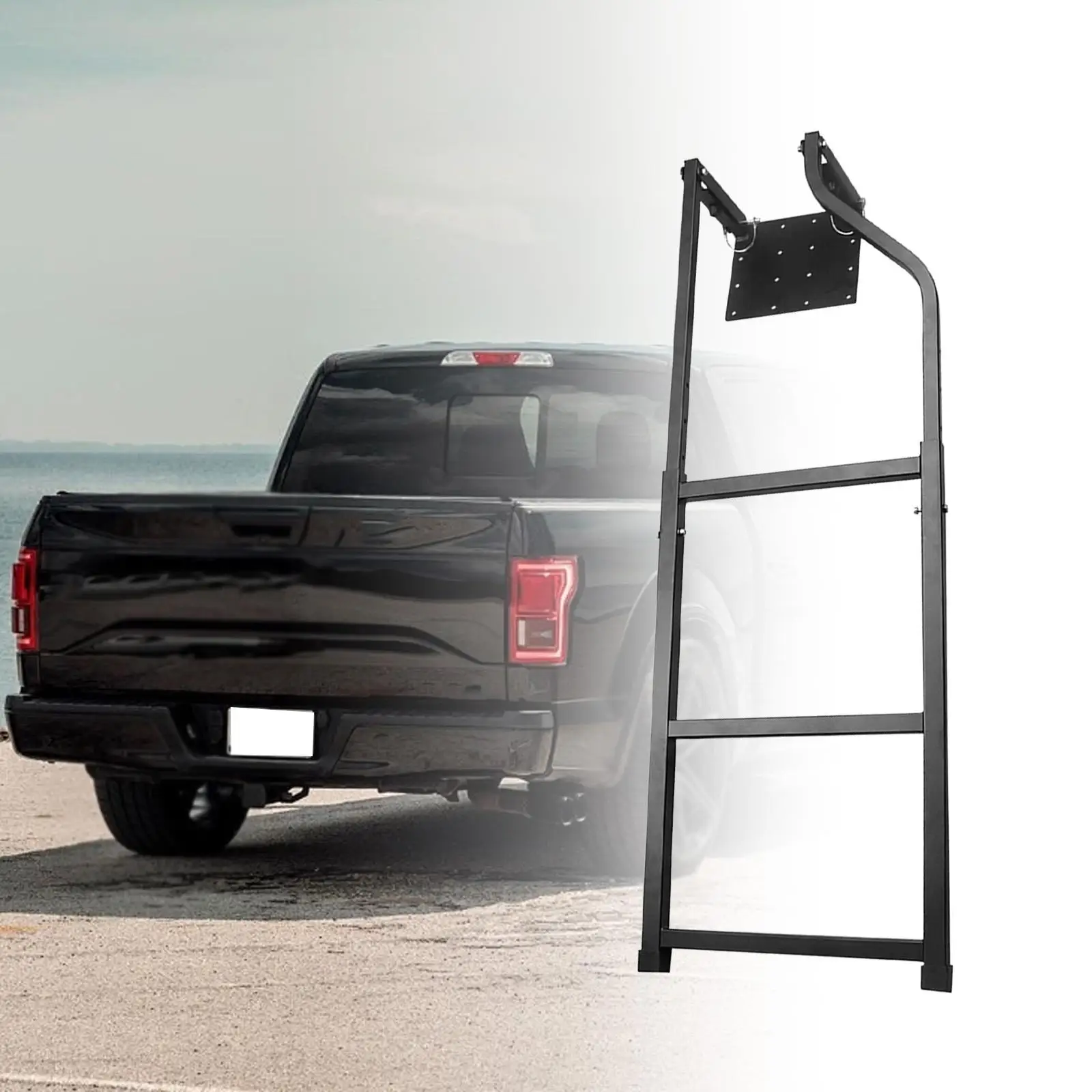 

Folding Tailgate Step Ladder Easy Install Universal Fit Portable Tailgate Mounted Ladder Steel Black Heavy Duty Tailgate Ladder