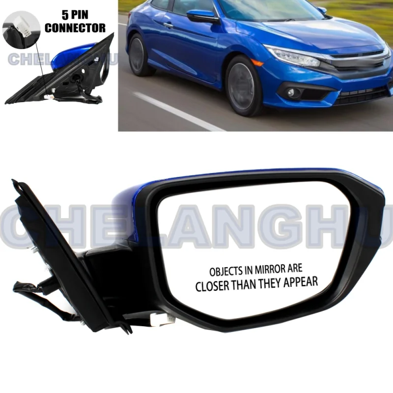 

Mirror Assembly For Honda Civic 2016 2017 2018 2019 2020 2021 US version Right Side 5 Pins Blue Painted Heated Power Adjust