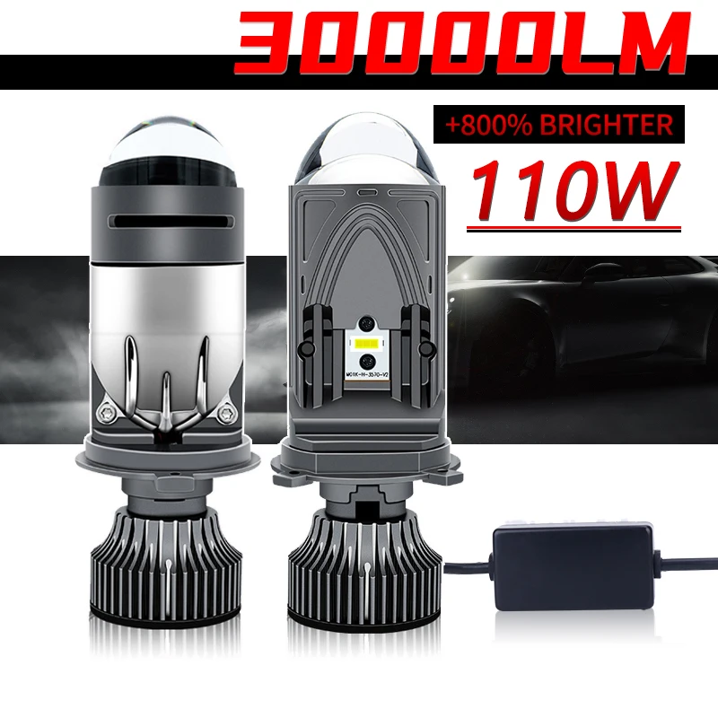 

2Pcs 110W H4 LED Projector Mini Lens Auto 12V LED Headlight Bulb Kit Conversion High Beam Low Beam 6000K Turbo Fan Car Light Lam