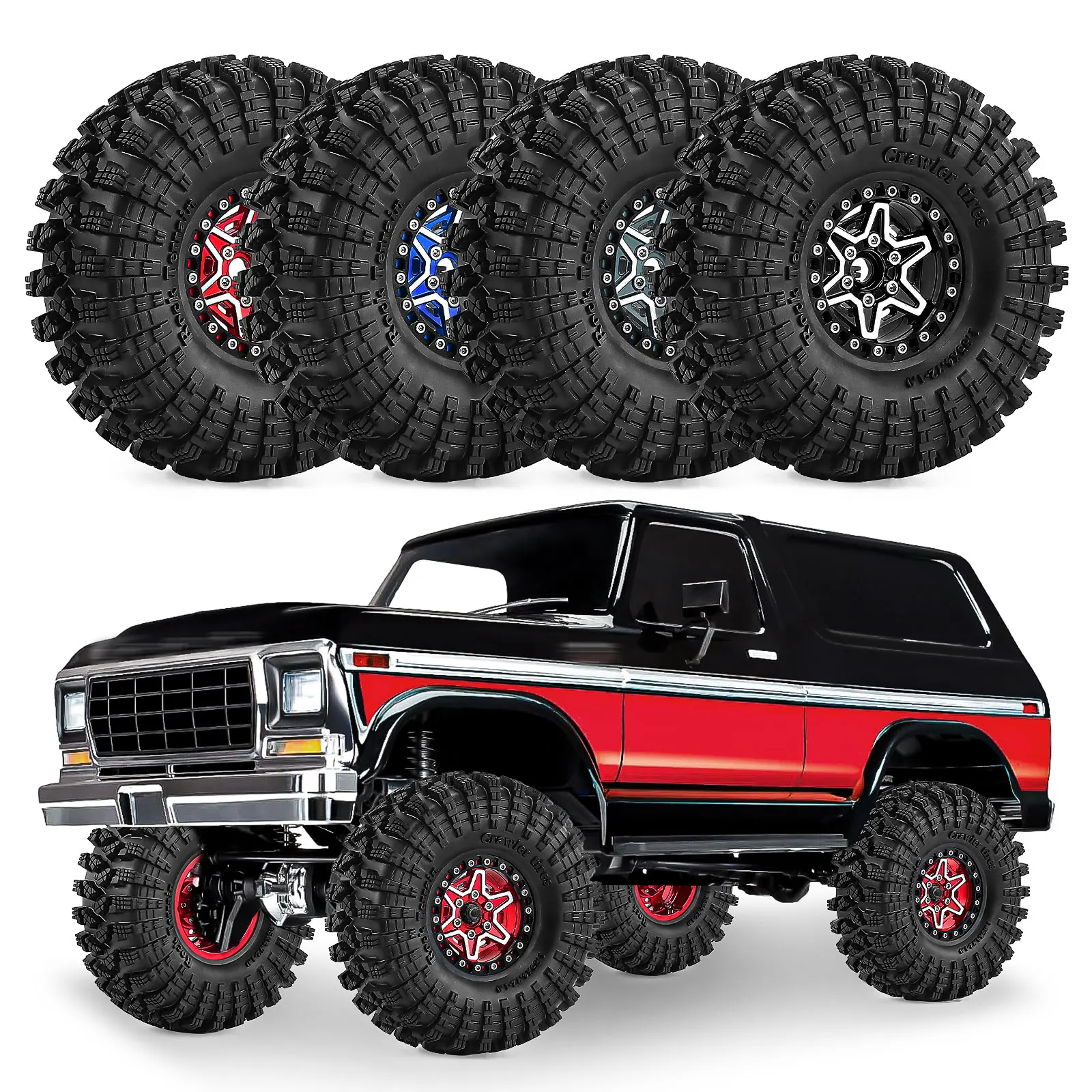 

1.9inch Wheel &amp; Tires Upgrade Set for 1/10 SCX10 SCX10 II 90046 SCX10 III AXI03007 TRX4 TRX6 D90 VS4-10 Gen8 MST CFX Crawler Car