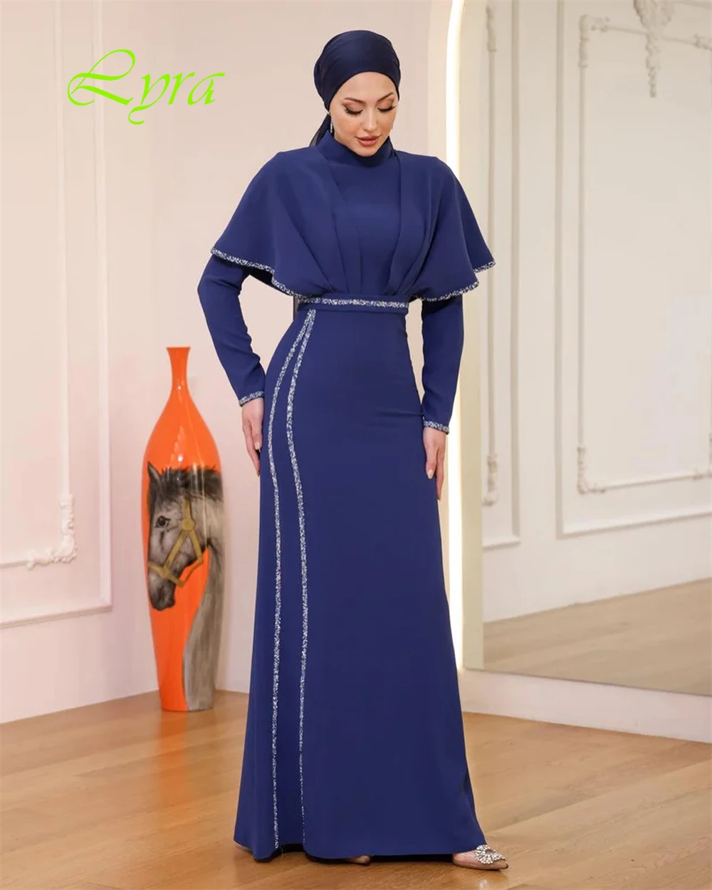 Customized Exquisite Crew Neck Cap Sleeve Long Sleeves Evening Dress High Quality Jersey Sequined Prom Dresses For Woman