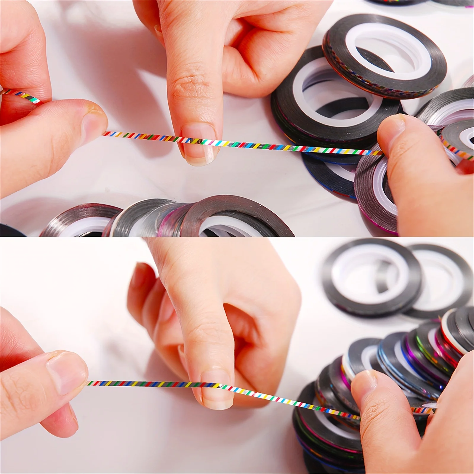 32 Rollen/Set Gold Silber Linien Nail Art Aufkleber 1 mm selbstklebendes Glitzer-Aufkleberband Bunte Abziehbilder für DIY Nail Art Dekor