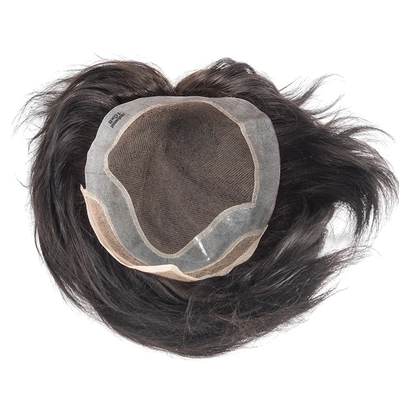 Peruca de renda PU para homens, cabelo masculino, prótese capilar respirável, perucas indianas de cabelo humano, sistema de substituição, 0, 08-0, 1