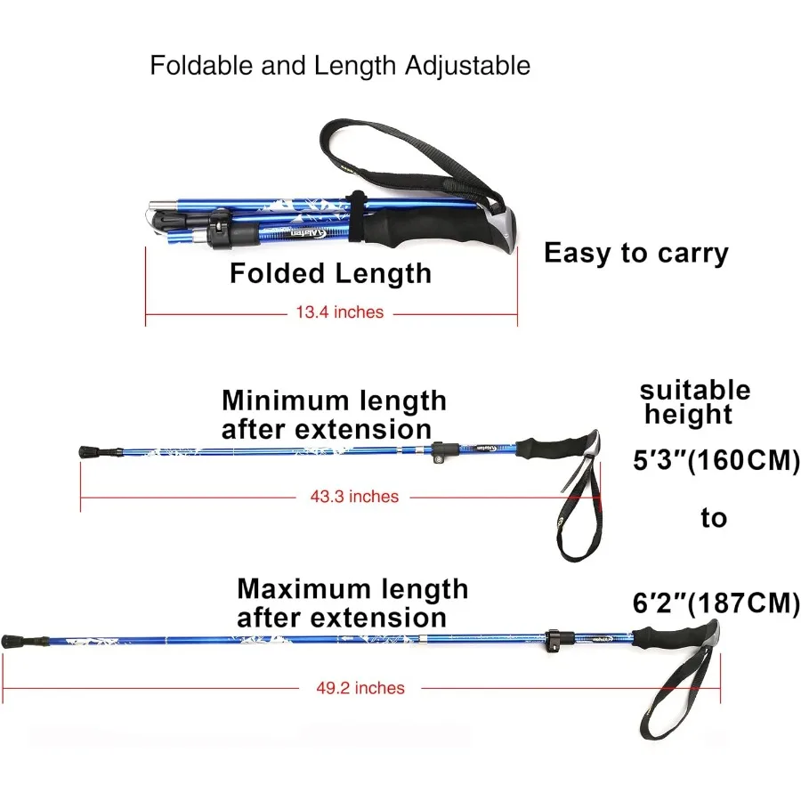عمود المشي لمسافات طويلة خفيف الوزن وقابل للطي من الألومنيوم للرجال والنساء يناسب 5'3" - 6'2" #3