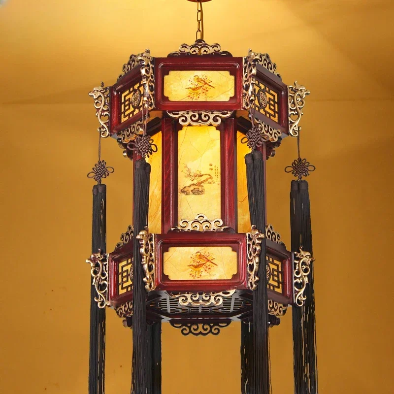 Neoclassical Chinese chandeliers carved with solid wood lanterns Palace lanterns hallway teahouse restaurant lamps