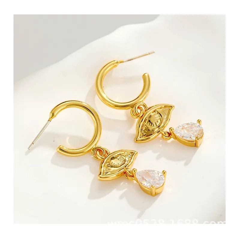 

Stud Earrings Devil Eyes Copper Plated Real Gold Gem Fashion Temperament Qingdao Jewelry Women's Earrings Earrings