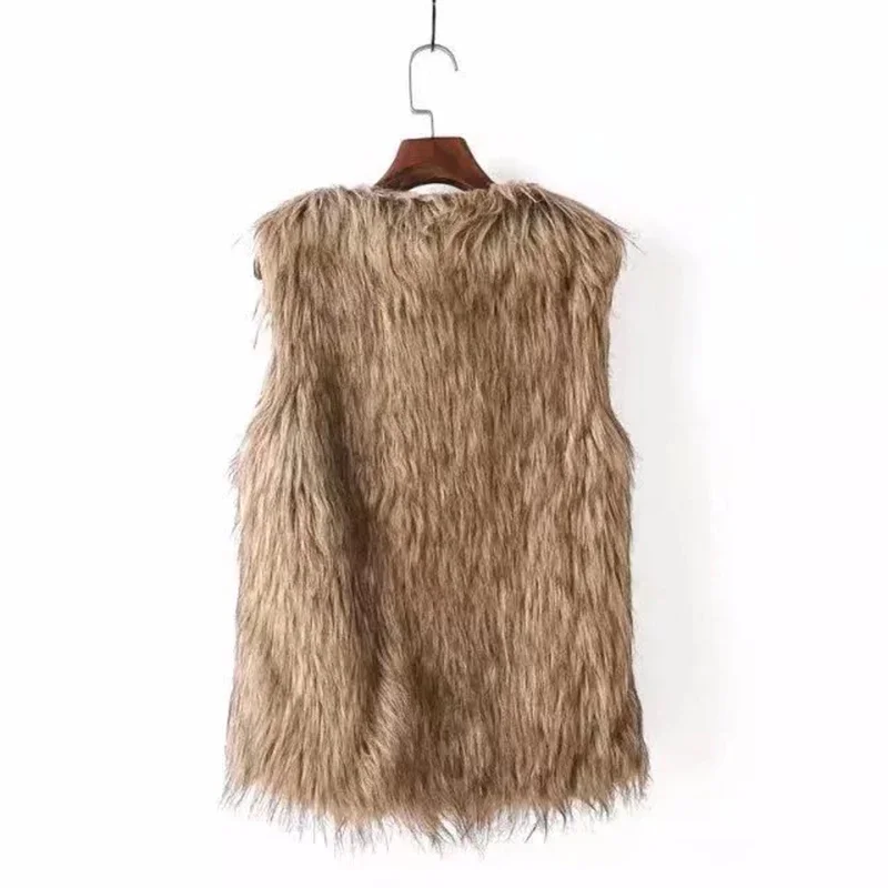 Women Fluffy Jacket Sleeveless Vest Short Faux-Fox Fur Coats Korea V Neck Casual Black Outwear Female Thick Warm Plush Overcoat