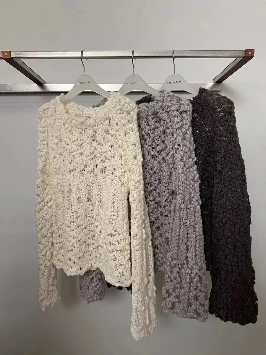 

Faionable Knitted Hollow out Design Top Women's Loose Fit Long Sve round Ne Pullover Autumn New Sle PREON Workwear