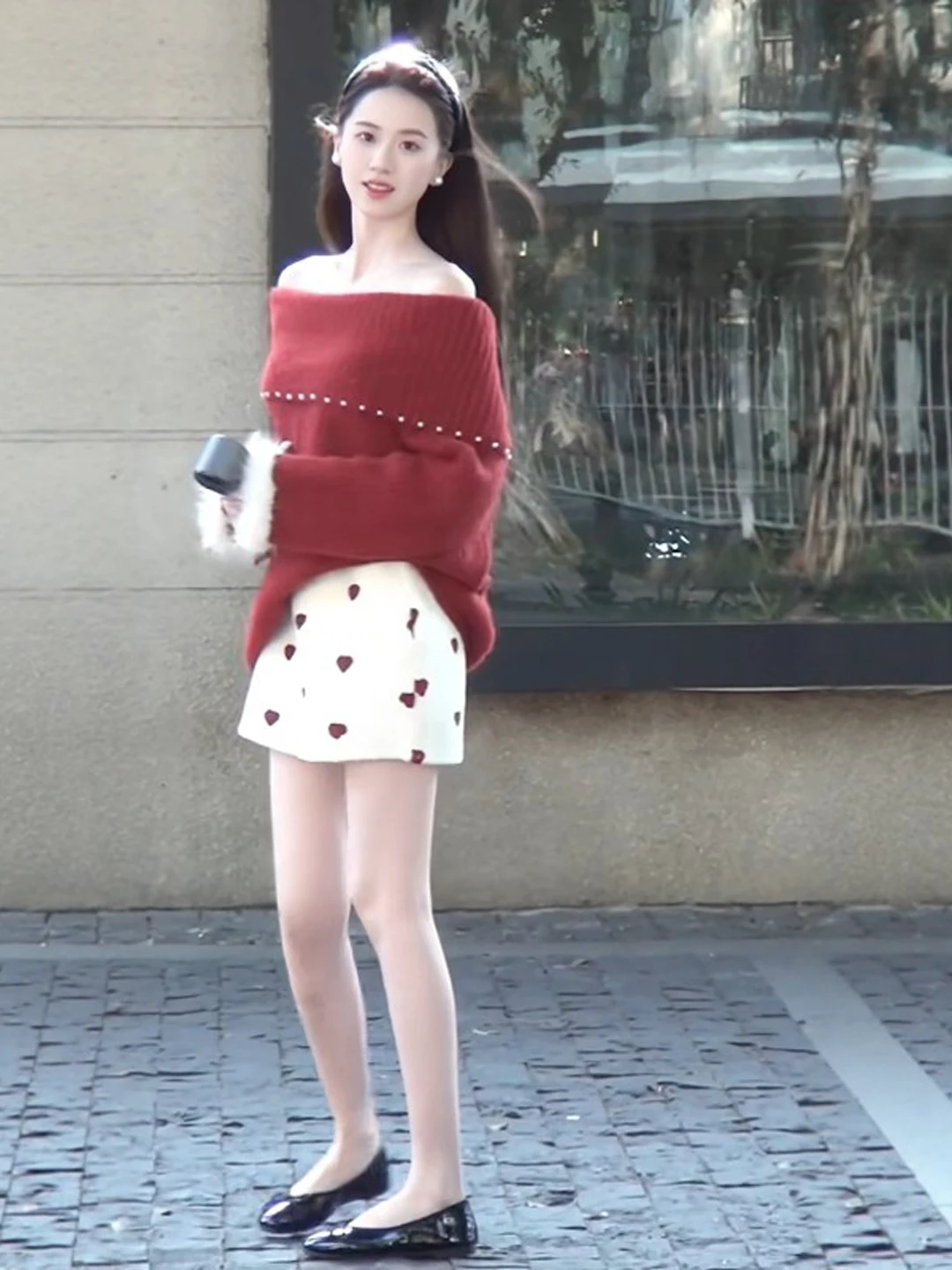 

Retro Gentle Red One oulder Top And f Skirt Two Piece Set Spring Faion Women's Comfortable High Waist ort Skirt