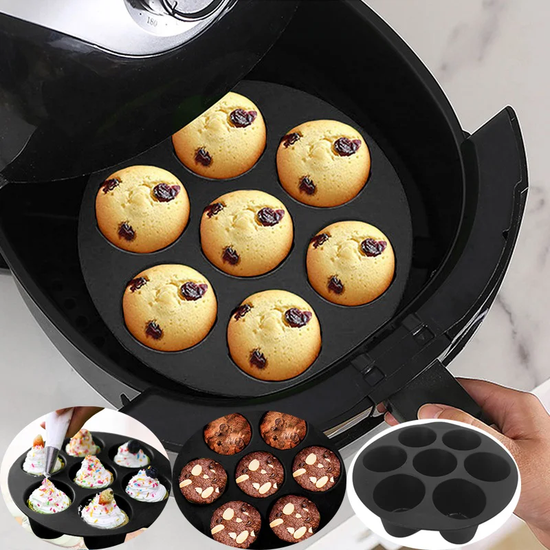 Silicone 7 Holes Cake Mold Home Party Baking Utensils Diy Cylindrical Mold Air Fryer Accessories Baking Tools Cake Molds