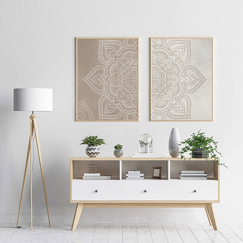 Vintage Mandala Floral Poster and Print Beige Wall Art Picture Canvas Painting for Living Room Home Interior Yoga Zen Decor
