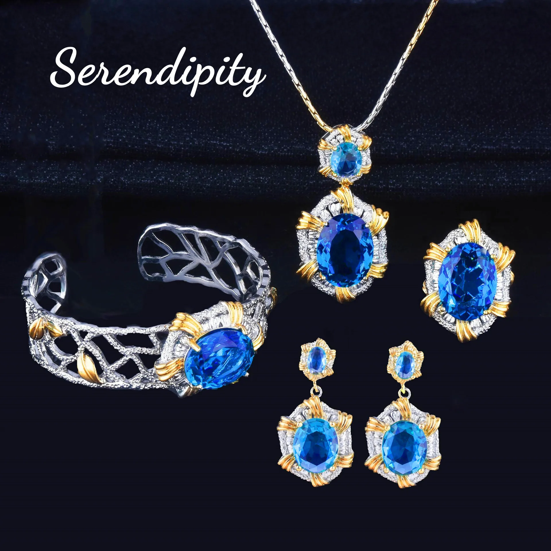 

Luxury Quality Imitated Olivine Paraiba Sapphire Jewelry Sets For Women Pendant Necklaces Bracelets Earrings Rings Accessories