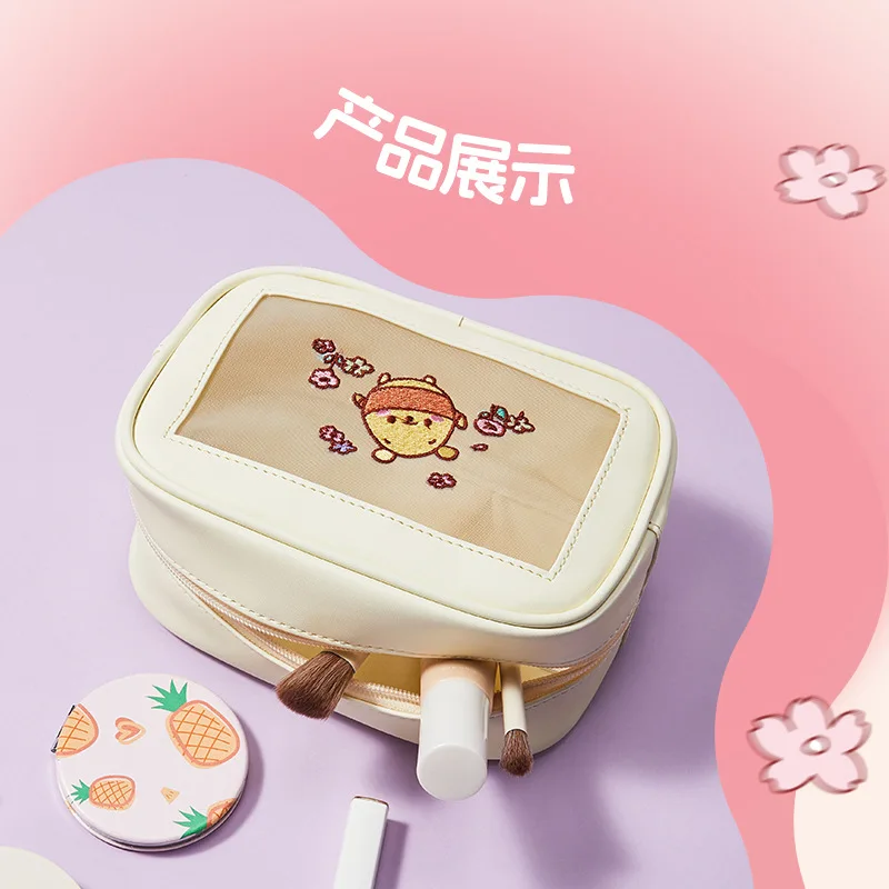 MINISO Kawaii Disney Ufufy Series Mesh Cosmetic Bag Anime Girly Heart Cute Large Capacity Makeup Brush Storage Bag Wash Bag