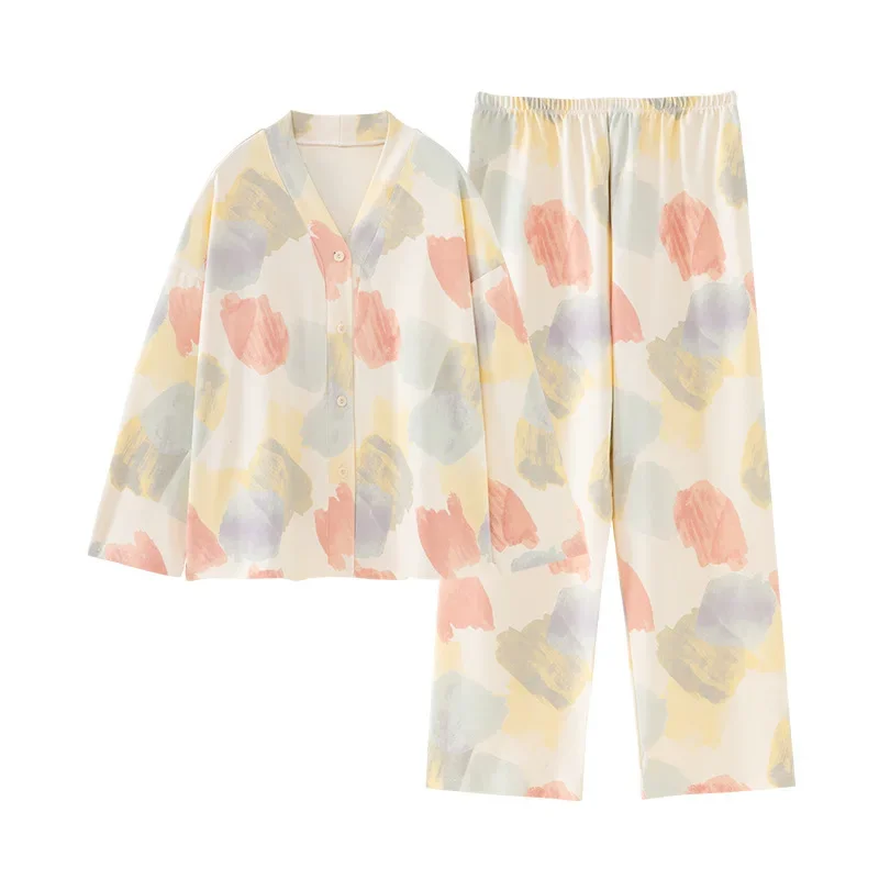 

Новые женские свободные повседневные удобные приятные для кожи женские длинные брюки с v-образным вырезом и длинными рукавами милые пижамы с героями мультфильмов домашняя одежда женская