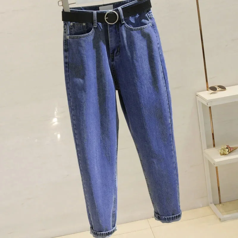 Spring And Autumn New Jeans Women's Loose Fit Student Slim High Waist Cropped Straight Leg Wide Leg Harlan Denim Pants Fashion