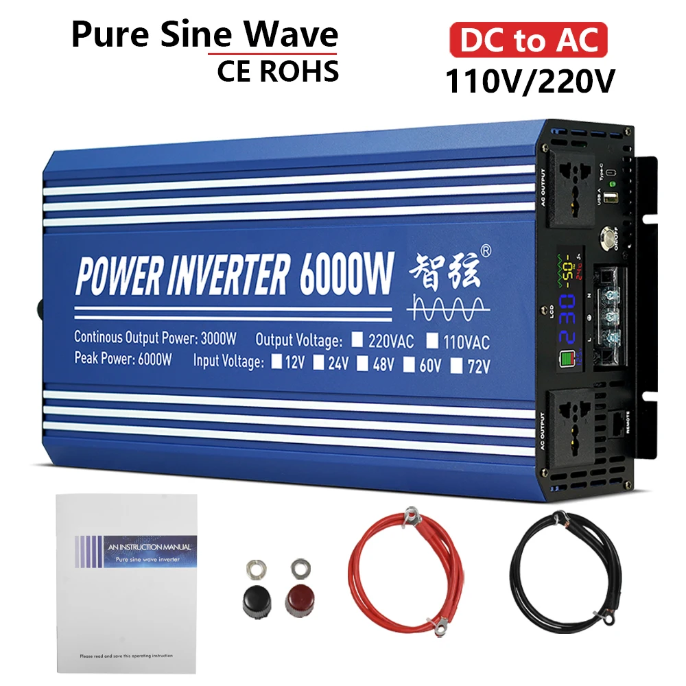 

4000W 3000W 2600W 2000W 1600W 1000W Pure Sine Wave Inverter DC 12V To AC 220V 60Hz Power Car Inverter With LED Display Converter