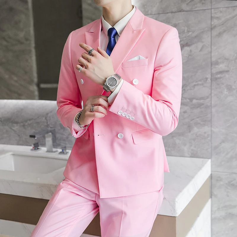 

M-6XL Blazer Pants Men's Double-breasted Suit Jacket and Trousers Men's Casual Business Suits Groom's Wedding Dress Party