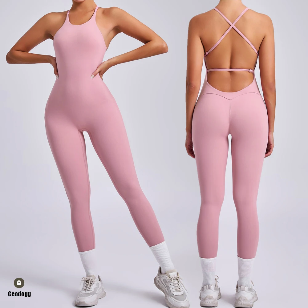 

Pad Bunny Cross Backless Bodycon Yoga Set Jumpsuit Women One Piece Fitness Legging Gym Sport Active Wear Outfit Suits XP186