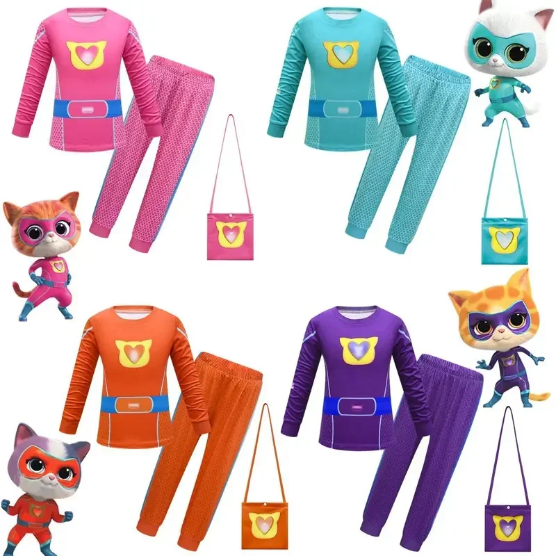 New Baby Girls Autumn Super Kitties Cosplay Costume Kids Halloween Christmas Birthday Party Children Role-playing Cute Pajamas