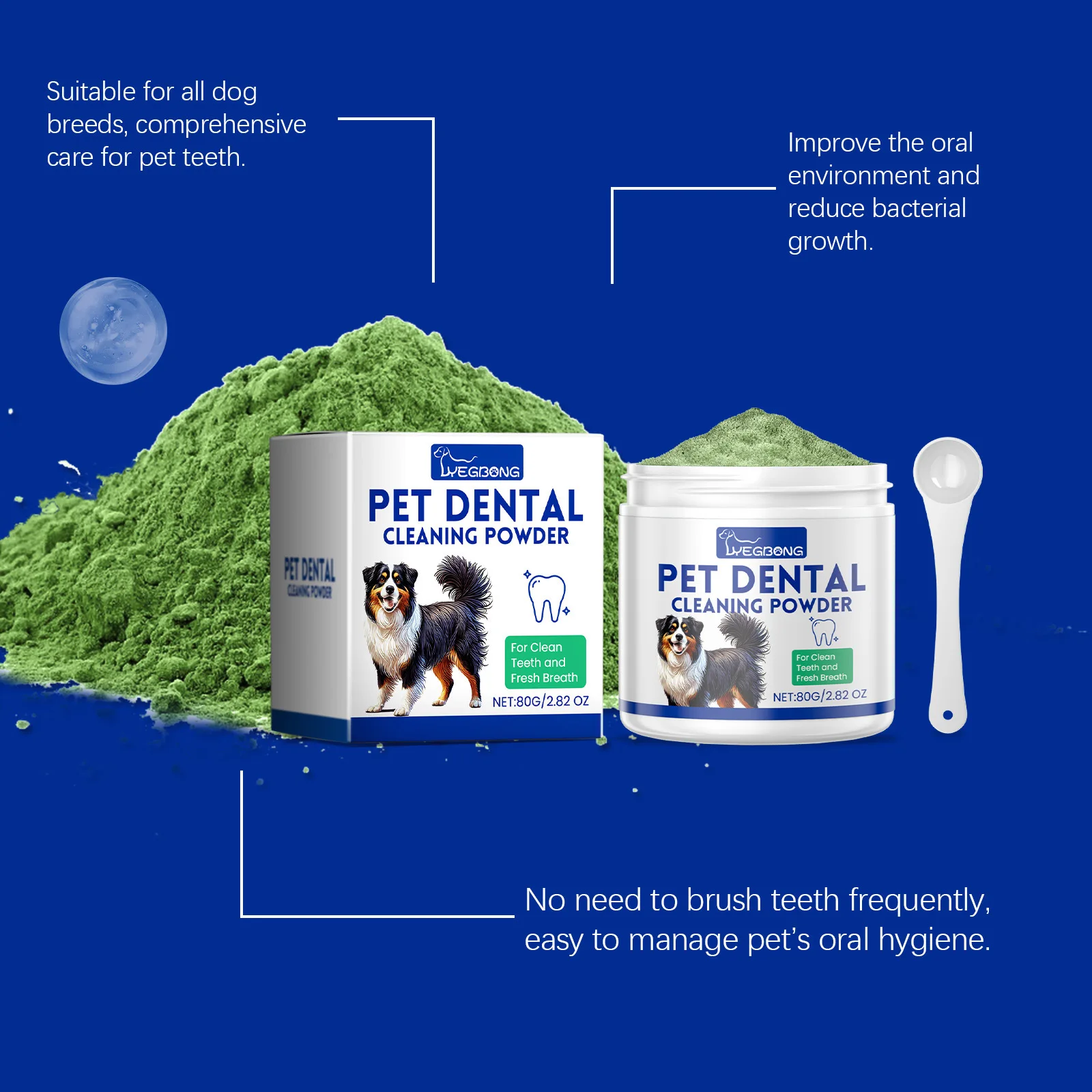 Natural Dog Teeth Cleaning Powder - Gentle Formula for Removing Plaque and Tart, Freshens Breath