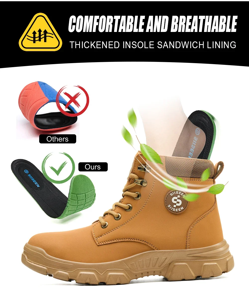 Men Winter Work Safety Boots Lightweight Steel Toe Work Shoes Men Waterproof Warm Security Protection Safety Shoes