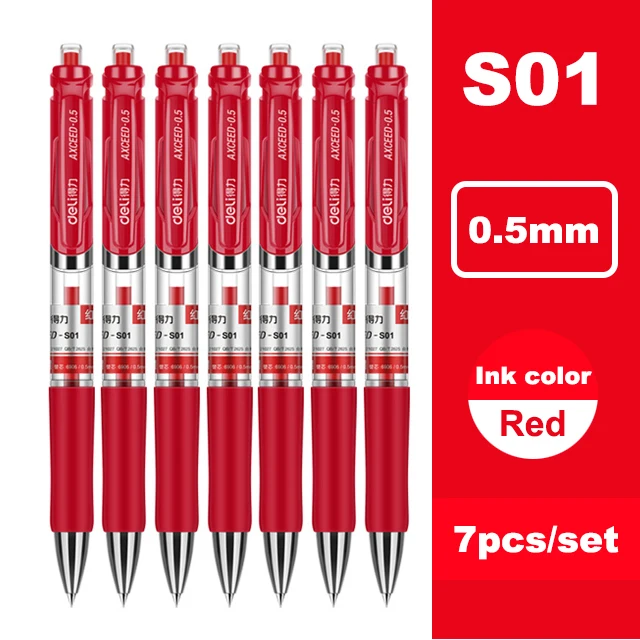 Deli Gelstift-Set 0,5mm Bullet Retractable Lern- und Schreibkugelschreiber Tintenfarbe Blau Schwarz Rot Schule Büro Schreibwaren