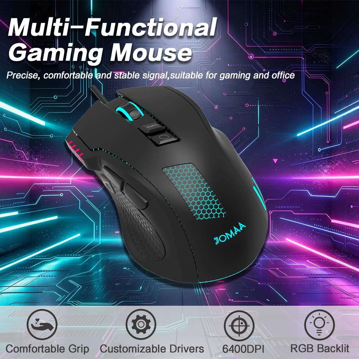 Ergonmic Wired Mouse,8 Buttons Programmable Wired Optical Mouse for Window 7/8/10/XP,12800DPI Adjustable Wired Backlit Mouse