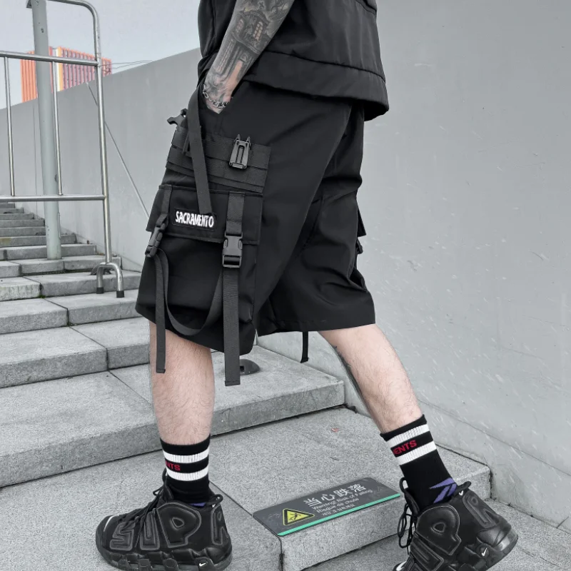 Multi Pocket Cargo Summer Techwear Workwear Shorts Men's Loose Straight Quick-Dry Casual Trendy Solid Color Fried Street Pants