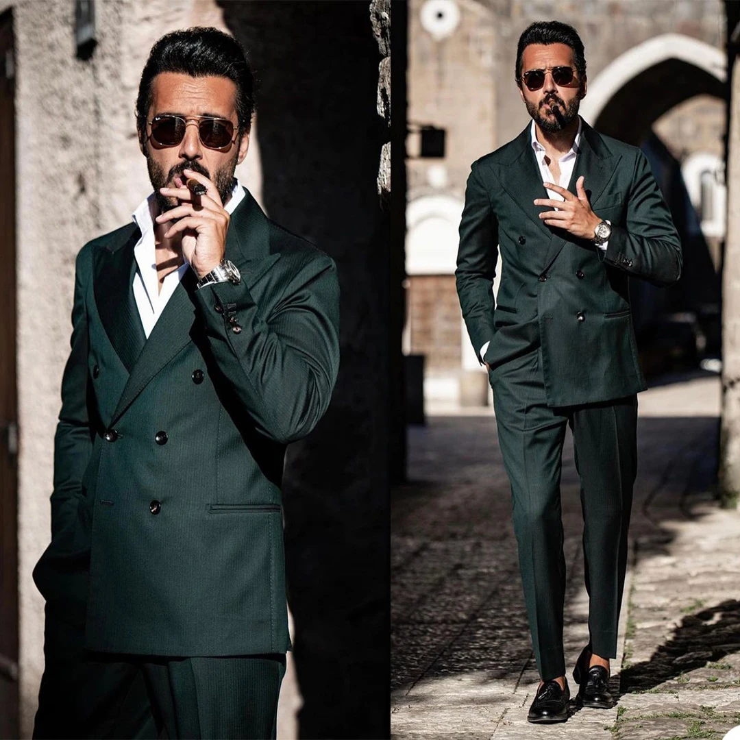 2 pezzi abiti da uomo verde scuro smoking da lavoro Slim Fit doppio petto formale Prom Groom Party (Blazer + Pant) su misura