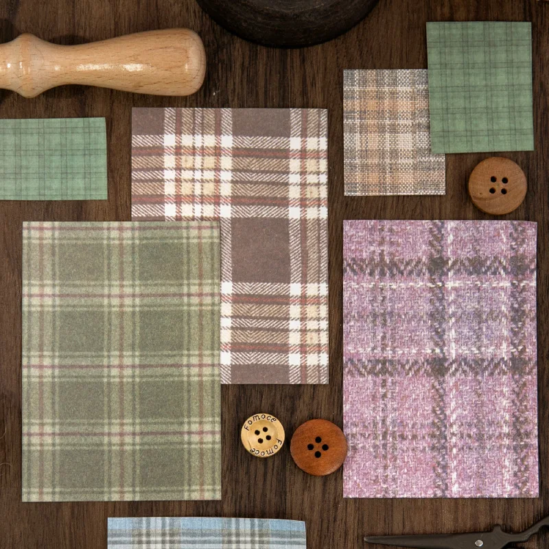 100Pcs Vintage Plaid Cloth Scrapbook Paper Sewing Room Letter Series DIY Journal Collage Decoration Background Craft Supply