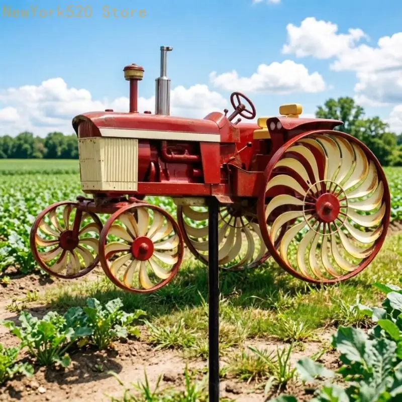 Red Farm Vehicle Wind Wheel Stake for Lawn and Front Yard Display N84C
